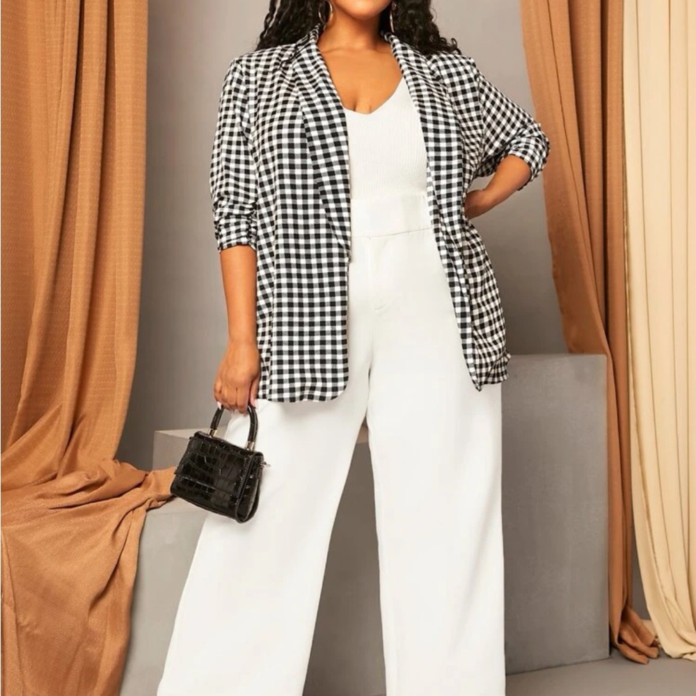 Plus Shawl Collar Gingham Blazer Size 24/26 NWT